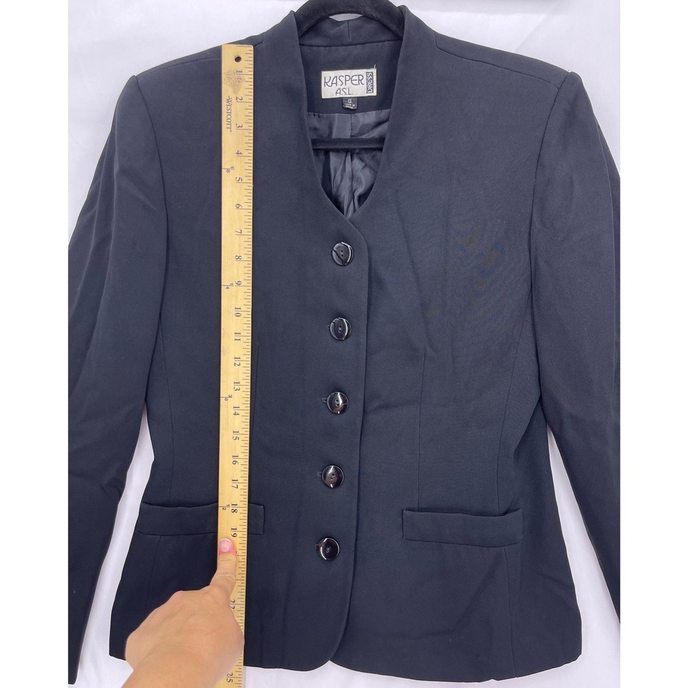 Kasper A.S.L. Black Blazer 8 Padded Shoulders Faux Pockets Button Front - Picture 6 of 8